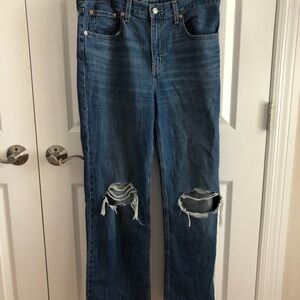 Levi's Blue Ripped Straight Leg Jeans